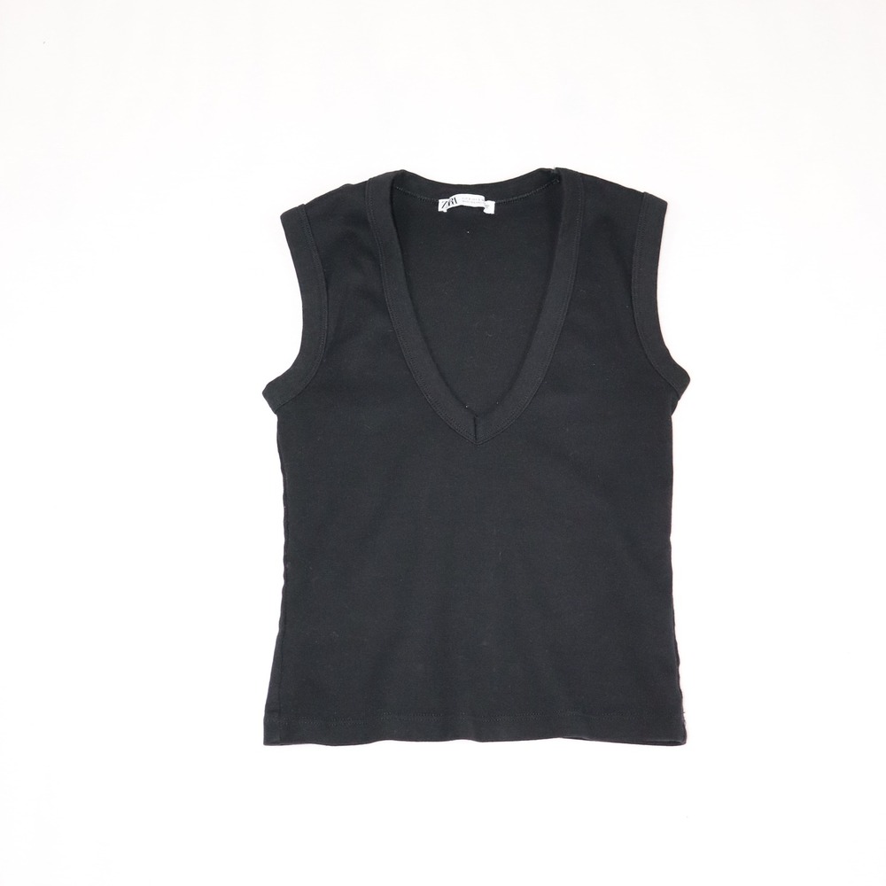 Zara Tank Top Women's Small Black V-Neck Minimalist Basic Chic Casual Clean Girl